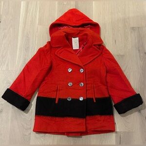 Chic Red and Black Women's Pea Coat